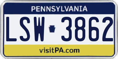 PA license plate LSW3862