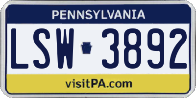 PA license plate LSW3892