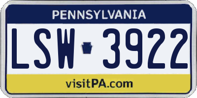 PA license plate LSW3922
