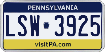 PA license plate LSW3925