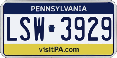 PA license plate LSW3929