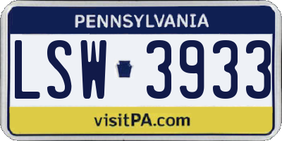 PA license plate LSW3933
