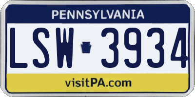 PA license plate LSW3934