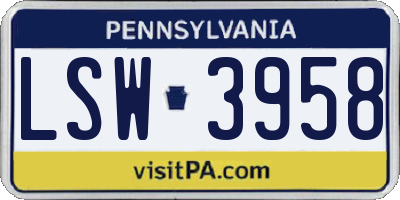 PA license plate LSW3958