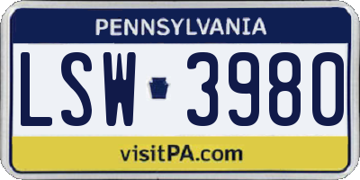 PA license plate LSW3980