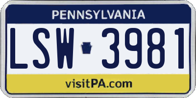 PA license plate LSW3981