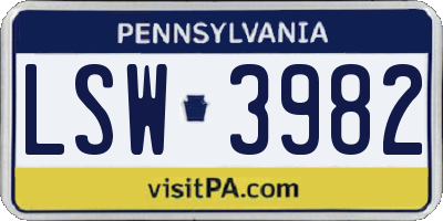PA license plate LSW3982