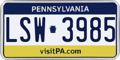 PA license plate LSW3985