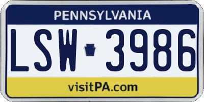 PA license plate LSW3986