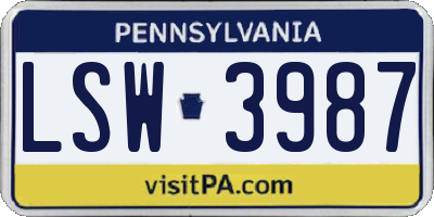 PA license plate LSW3987