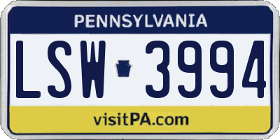 PA license plate LSW3994