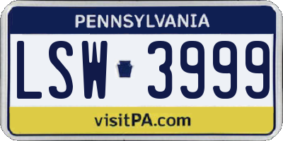 PA license plate LSW3999