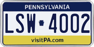 PA license plate LSW4002