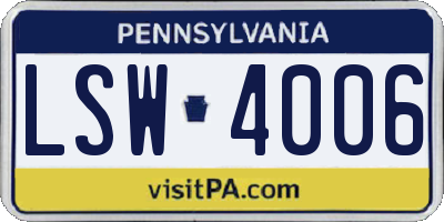 PA license plate LSW4006