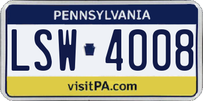 PA license plate LSW4008