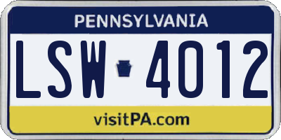 PA license plate LSW4012