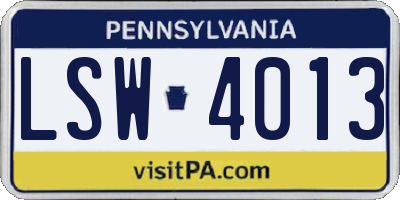 PA license plate LSW4013