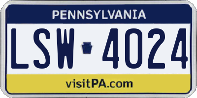 PA license plate LSW4024