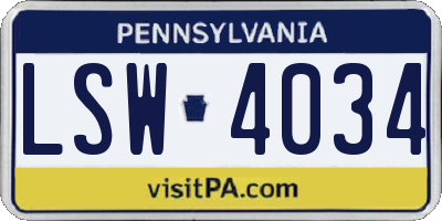 PA license plate LSW4034