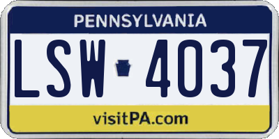 PA license plate LSW4037