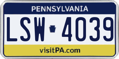 PA license plate LSW4039