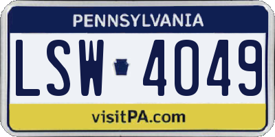 PA license plate LSW4049