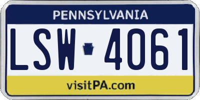 PA license plate LSW4061