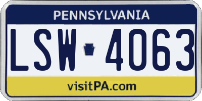 PA license plate LSW4063