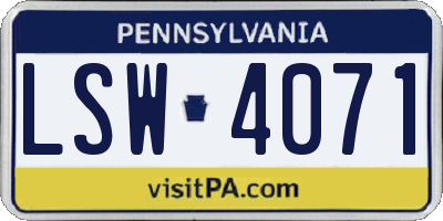 PA license plate LSW4071