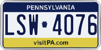 PA license plate LSW4076
