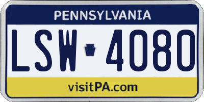 PA license plate LSW4080