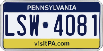 PA license plate LSW4081