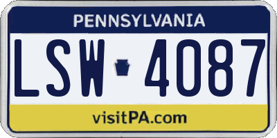 PA license plate LSW4087