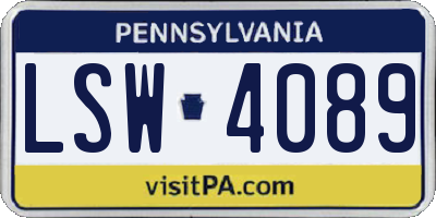 PA license plate LSW4089