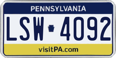 PA license plate LSW4092