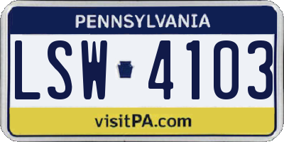 PA license plate LSW4103