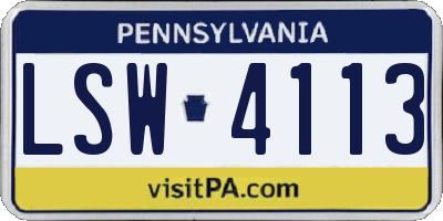 PA license plate LSW4113