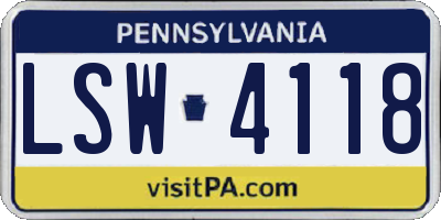PA license plate LSW4118