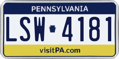 PA license plate LSW4181