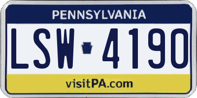 PA license plate LSW4190