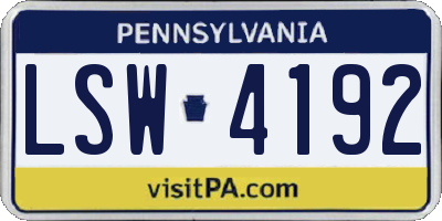 PA license plate LSW4192