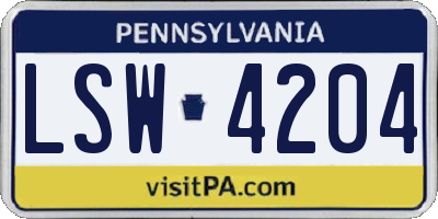 PA license plate LSW4204