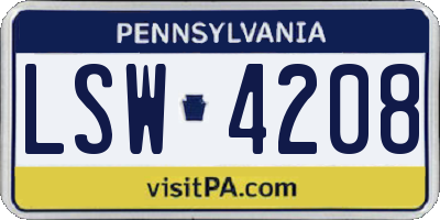 PA license plate LSW4208