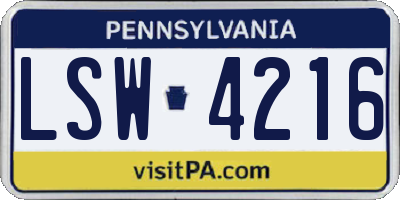 PA license plate LSW4216