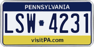 PA license plate LSW4231