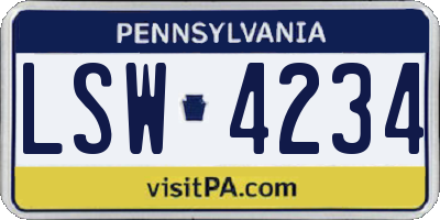PA license plate LSW4234