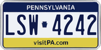 PA license plate LSW4242