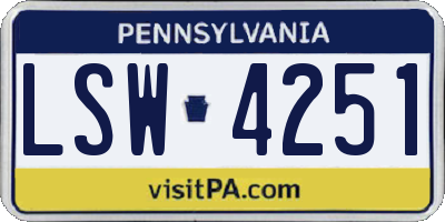 PA license plate LSW4251