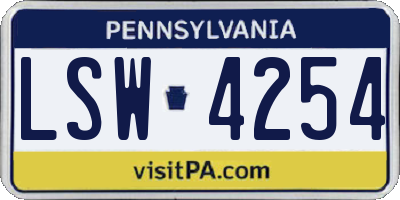PA license plate LSW4254