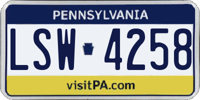 PA license plate LSW4258